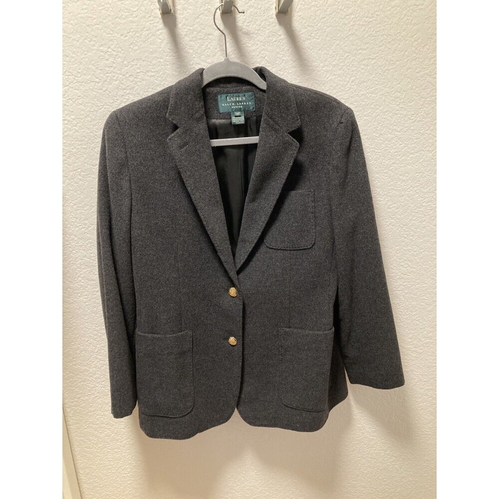 Lauren Ralph Lauren 10P Petite Gray Wool Cashmere Blend Blazer Coat Jacket VTG